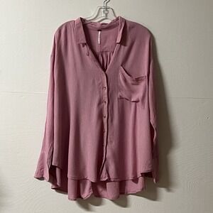 Free People Bonny Button Up Top Oversized Pink Flowy Boho Size Small